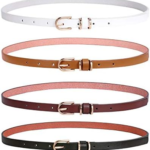 Skinny Leather Belt for Women Dress Thin Waist Belt with Gold Buckle for Jeans