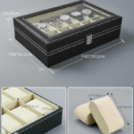PU Leather watch box 12 Slots Watch Display Case For Men Organizer Jewelry Storage Box With Glass Top For